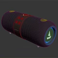 Black Cylindrical Bluetooth Speaker With Textured Surface Control Buttons And Blue Light