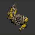 Yellow Mech Warrior Robot With Glowing Chest Core And Detailed Armor