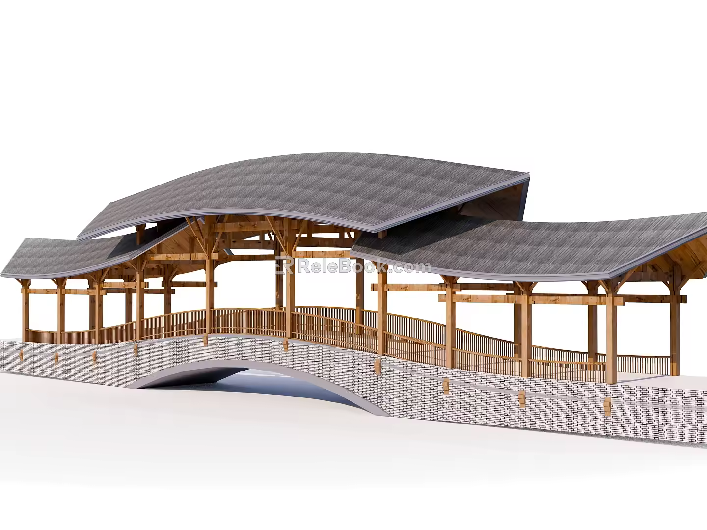 New Chinese style bridge landscape rain bridge 3d model