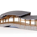 New Chinese style bridge landscape rain bridge 3d model