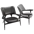 Leather and Fabric Modern Leisure Chairs with Curved Armrests and Black Frame