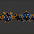Orange And Blue Futuristic Robots With Mechanical Structure Standing On Reflective Surface