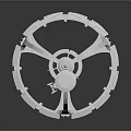 White Circular Mechanical Structure Model With Support Arms And Inner Details