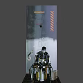 Metallic Toilet With Robot Seated On And Blue Lighting In Dark Room