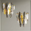 Modern Elegant Chandelier With Leaf Shaped Transparent Gray And Gold Elements 3d model