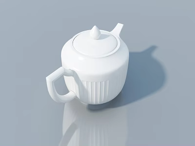 White Ceramic Teapot With Smooth Surface And Reflection On Gray Background 3d model