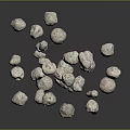 Floating Natural Stone Materials with Various Sizes Shapes Rough Surface Dark Background