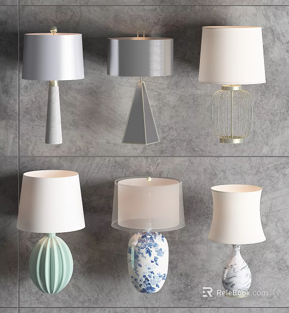 Stylish Table Lamps Featuring Various Designs Colors And Ceramic Bases 3d model