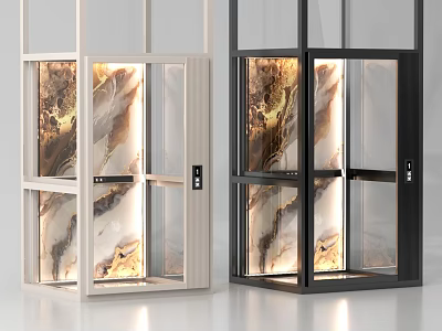 Modern Elevator Interior with Glass Door and Marble Texture Accent Lighting 3d model
