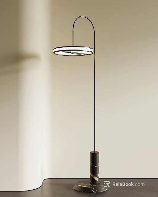 Modern Floor Lamp With Round Shade And Black Metal Stand In Minimalist Interior 3d model 