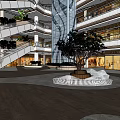 Modern Shopping Mall Interior With Multiple Floors Escalators Plant Decorations And Glass Facades
