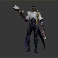 Game And Movie Character In Futuristic Armor Holding Weapon With Decorative Cape