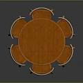 Round Wooden Dining Table Set With Six Chairs And Curved Armrests