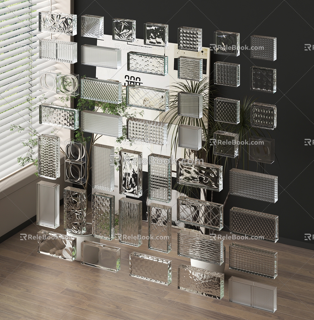 Modern glass brick glass brick partition glass partition 3d model