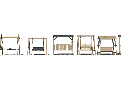 Outdoor Swing Chairs In Various Styles Featuring Wooden Frames And Comfortable Seats 3d model