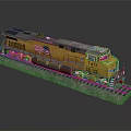 Yellow Union Pacific Train Model With American Flag On Railroad Track Number 745