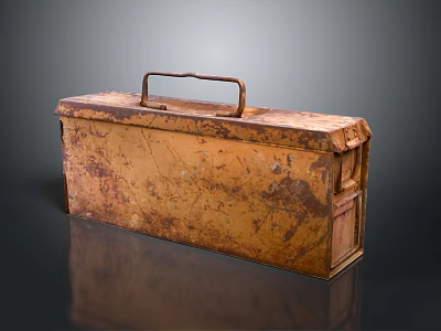 Antique Rusted Metal Toolbox With Vintage Handle And Distressed Surface Finish 3d model