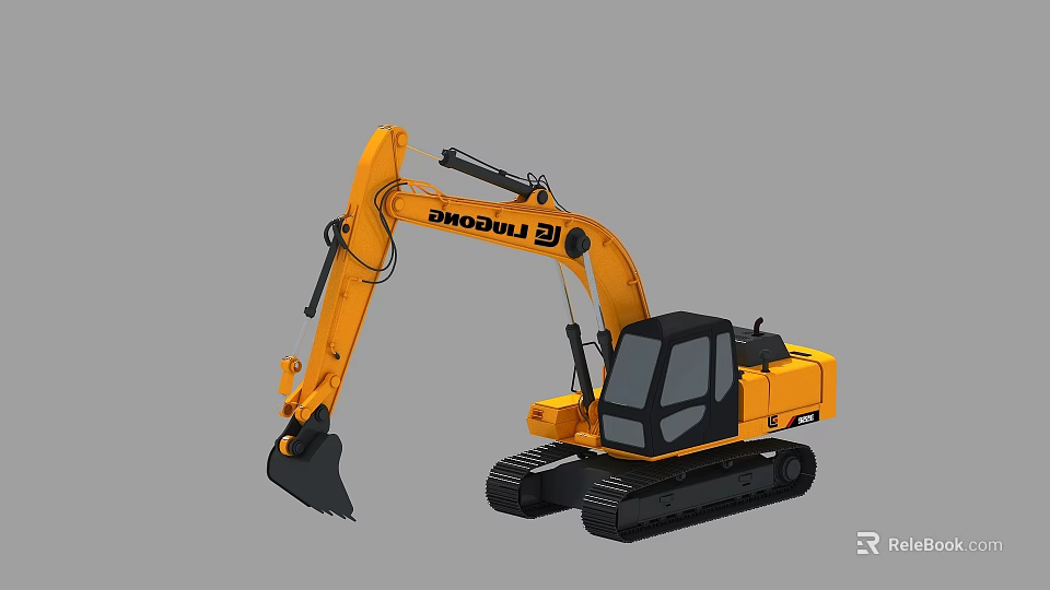 Liugong Yellow Excavator with Crawler Track and Black Cabin and Heavy Duty Bucket 3d model 