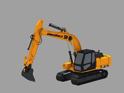 Liugong Yellow Excavator with Crawler Track and Black Cabin and Heavy Duty Bucket 3d model