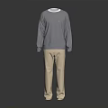 Gray Long Sleeve Crewneck Sweater with Beige Straight Leg Trousers Casual Outfit