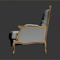 Classic Single Sofa With Blue Upholstery Golden Carved Trim And Curved Legs