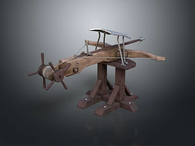 Ancient Medieval Wooden Siege Weapon with Rotating Wheel and Stand Structure 3d model