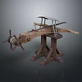 Ancient Medieval Wooden Siege Weapon with Rotating Wheel and Stand Structure 3d model