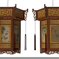 Traditional Chinese Lanterns With Wooden Frame Carved Decorations And Painted Panels