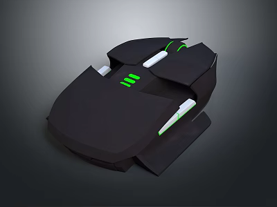 Ergonomic Black Wireless Gaming Mouse With Green LED Lights And White Buttons 3d model