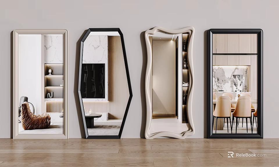 Modern Decorative Mirrors With Unique Shapes Stylish Frames And Home Interior Design 3d model 