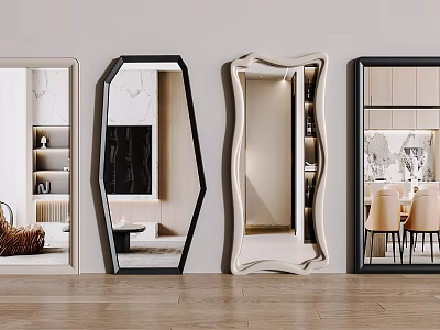 Modern Decorative Mirrors With Unique Shapes Stylish Frames And Home Interior Design 3d model