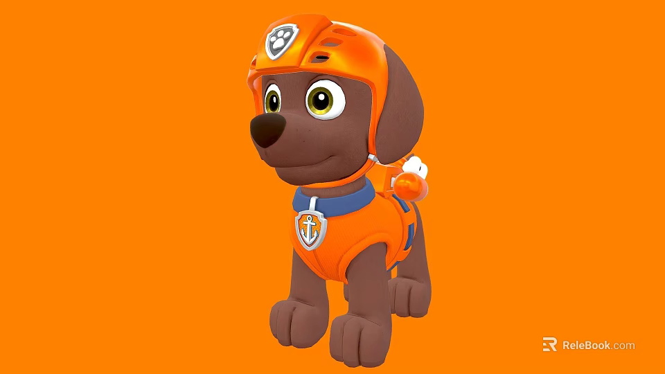 Paw Patrol Puppy Character In Orange Helmet And Uniform Design 3d model 
