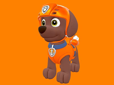 Paw Patrol Puppy Character In Orange Helmet And Uniform Design 3d model