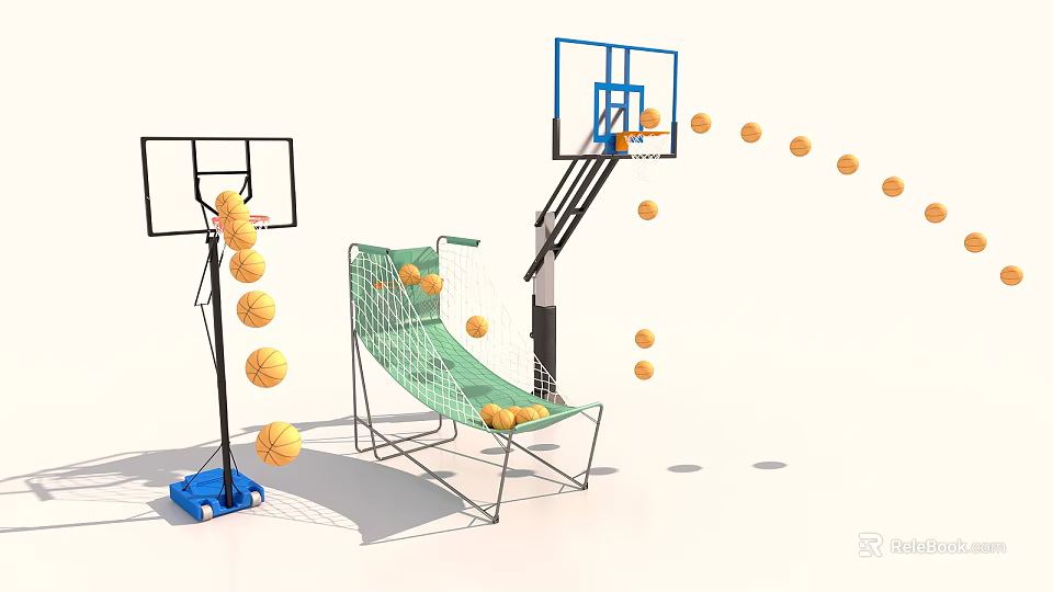 Outdoor Recreational Playground Equipment Featuring Basketball Hoop Trampoline And Balls 3d model 