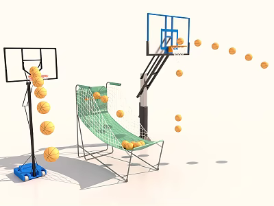 Outdoor Recreational Playground Equipment Featuring Basketball Hoop Trampoline And Balls 3d model