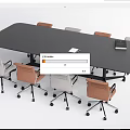 Modern Office Conference Table With Black Surface Rolling Chairs And Notepad 3d model