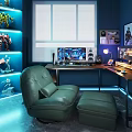 Comfortable Green Leather Lazy Sofa With Matching Footstool For Cool Modern Home Gaming Room