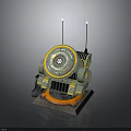 Mechanical Device With Circular Main Body Yellow Ring Two Antennas And Orange Base Structure 3d model
