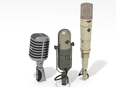 Three Different Style Microphones As Recording Equipment With Vintage Classic And Retro Designs 3d model