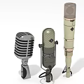 Three Different Style Microphones As Recording Equipment With Vintage Classic And Retro Designs