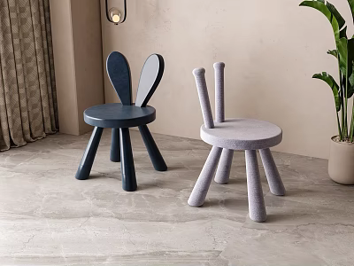 Modern Blue And Gray Stools With Rabbit Ear Design And Cylindrical Protrusions In Living Room 3d model
