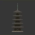 Traditional Five Story Pagoda Tower With Layered Eaves And Green Spire Design