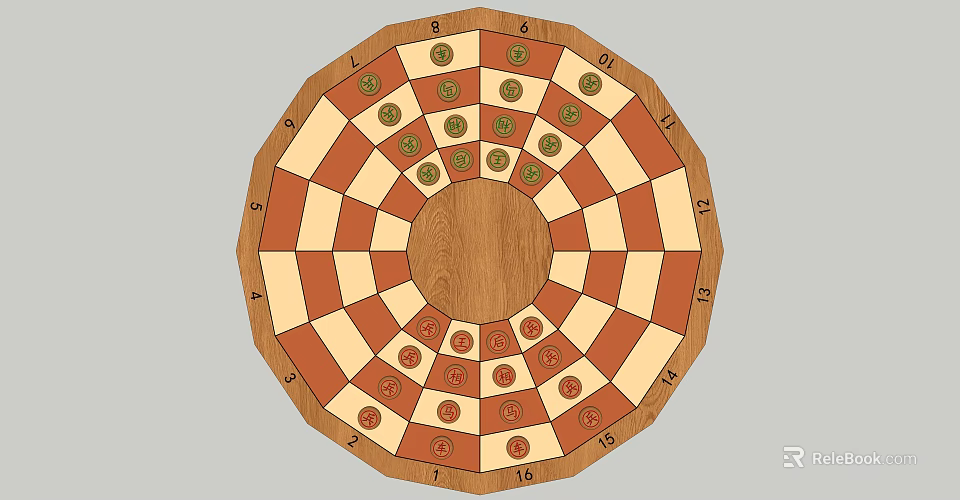 Round Wooden Game Board With Checkerboard Pattern And Numbered Sections 3d model 