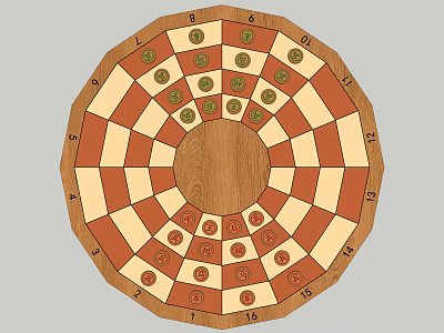 Round Wooden Game Board With Checkerboard Pattern And Numbered Sections 3d model