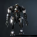 Futuristic Smart Robot With Detailed Metallic Mechanical Structure Armored Body And Glowing Yellow Eyes