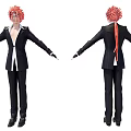 Game and Movie Character With Red Spiky Hair Black Suit White Shirt Long Braided Hair