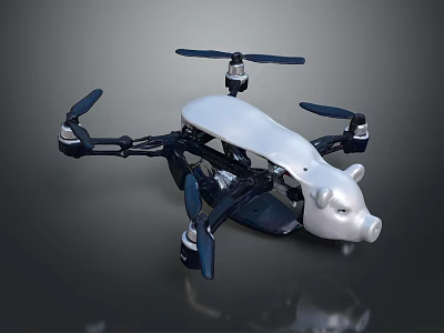 Innovative Quadcopter Drone With White Pig Head Design And Black Body Structure 3d model
