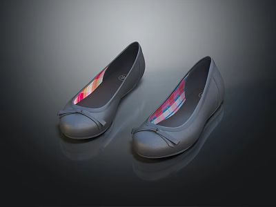 Gray Flat Shoes With Bow Decoration And Colorful Striped Insole Design 3d model