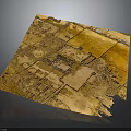 Ancient Architectural Fragment with Weathered Texture and Broken Edges in Yellowish Brown