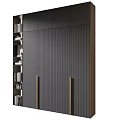 Contemporary Style Decorative Cabinet In Dark Gray With Vertical Stripe Panels And Golden Handles